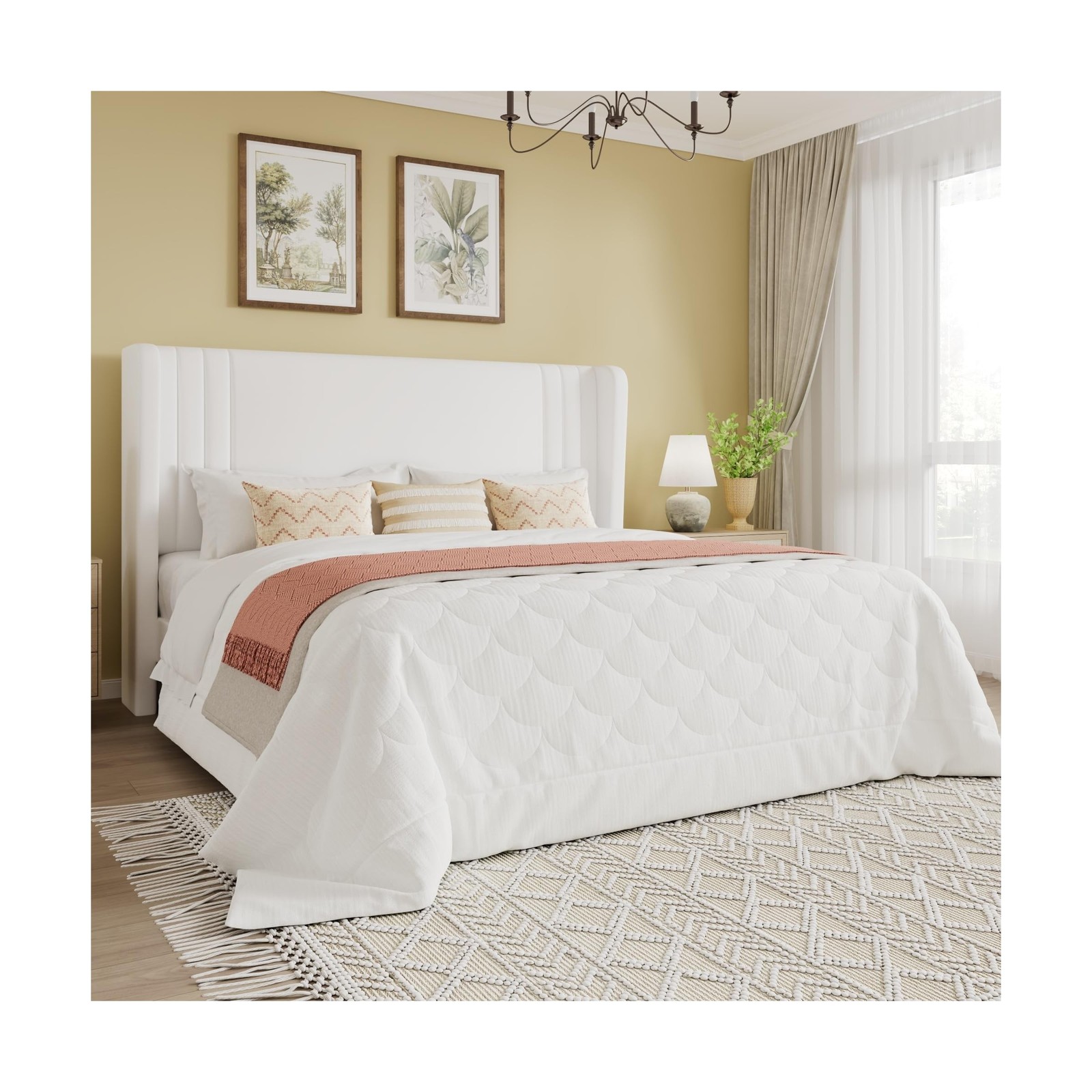 SHA CERLIN Queen Size Velvet Upholstered Platform Bed Frame with Vertical Cha... gallery