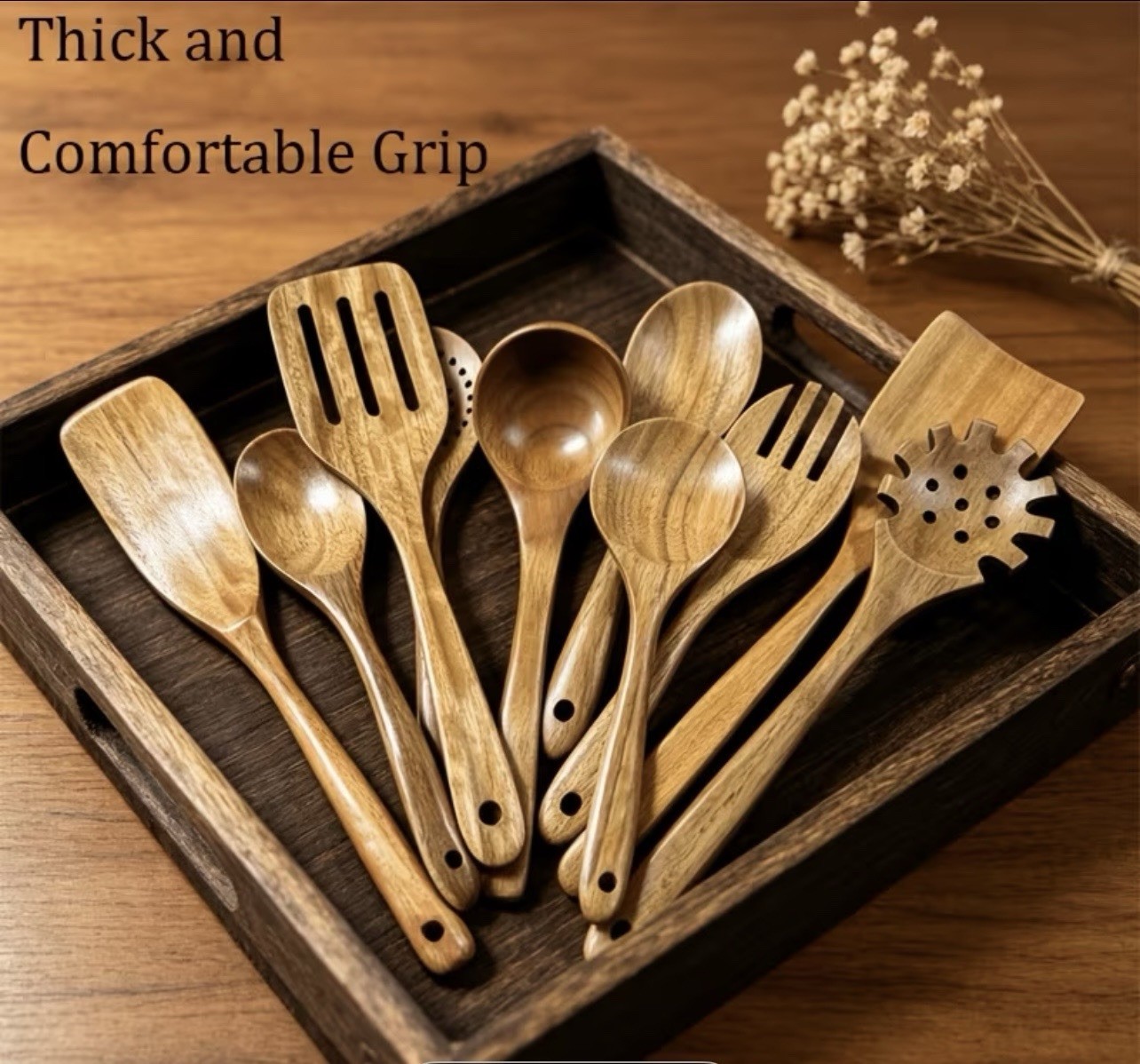 10-Piece Teak Wood Cooking Utensils Set- Non-stick, Lightweight & Heat-Resistant gallery