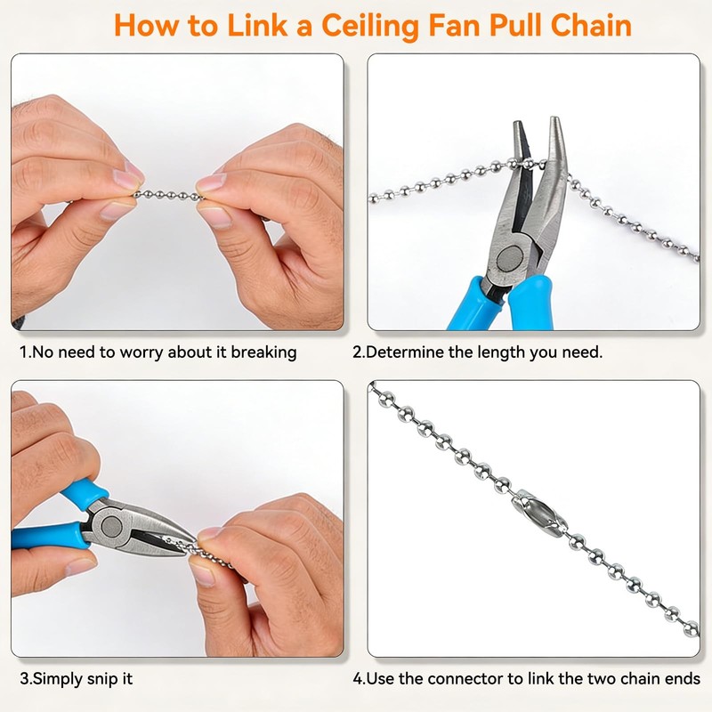 120 Inch Silver Ceiling Fan Pull Chain Extension Ball Chain with Connectors gallery