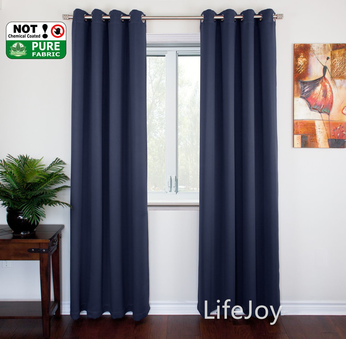 Blockout Eyelet Curtain Pure Fabric Blackout Room Navy Darkening 300cm x 230cm gallery