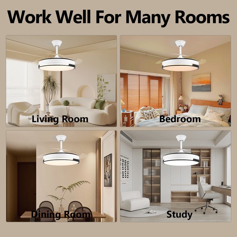 42" Smart Crystal Retractable Ceiling Fan Light w/ 3-Color Light & Remote 6Speed gallery