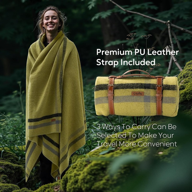 Extra Large - REVERSIBLE 100% Wool Blanket Andean Pattern 86x62 in with straps gallery