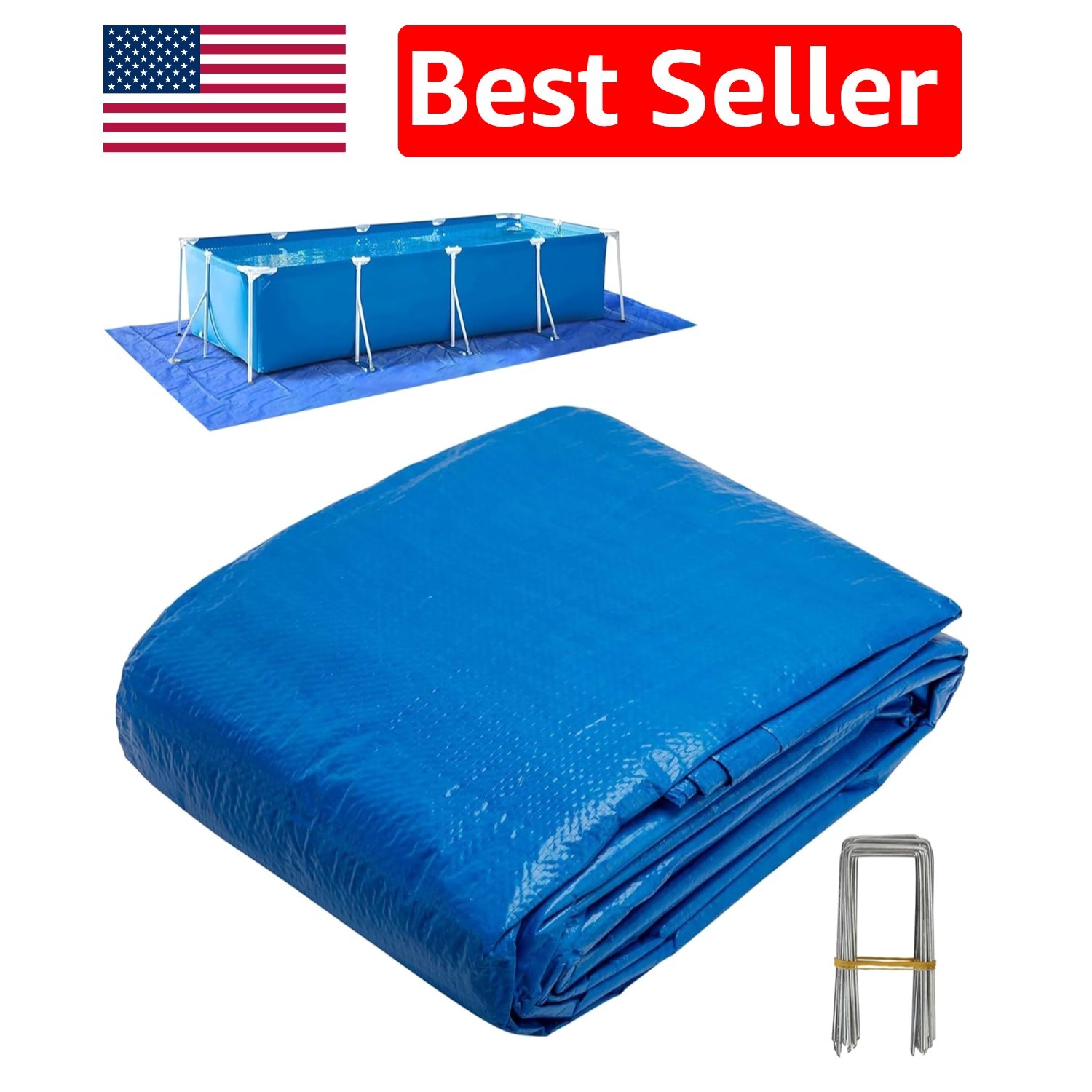 24x12ft Rectangular Waterproof Pool Liner Pad - Durable Outdoor Tarp with Stakes gallery