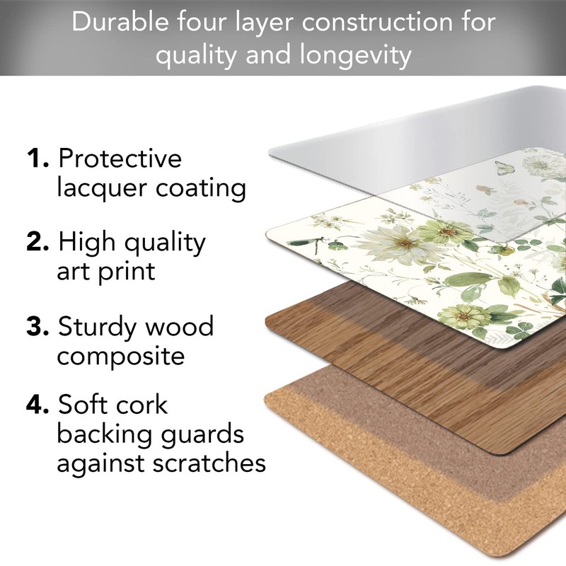 4 PCS Green Fields Hardboard Tabletop Placemats Artistic Wipe Clean USA gallery