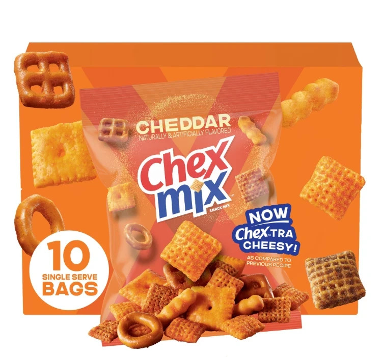 Chex Mix Cheddar Snack Mix, Single Serve Snack Bags, Multipack, 10 Count, 17.5 o gallery