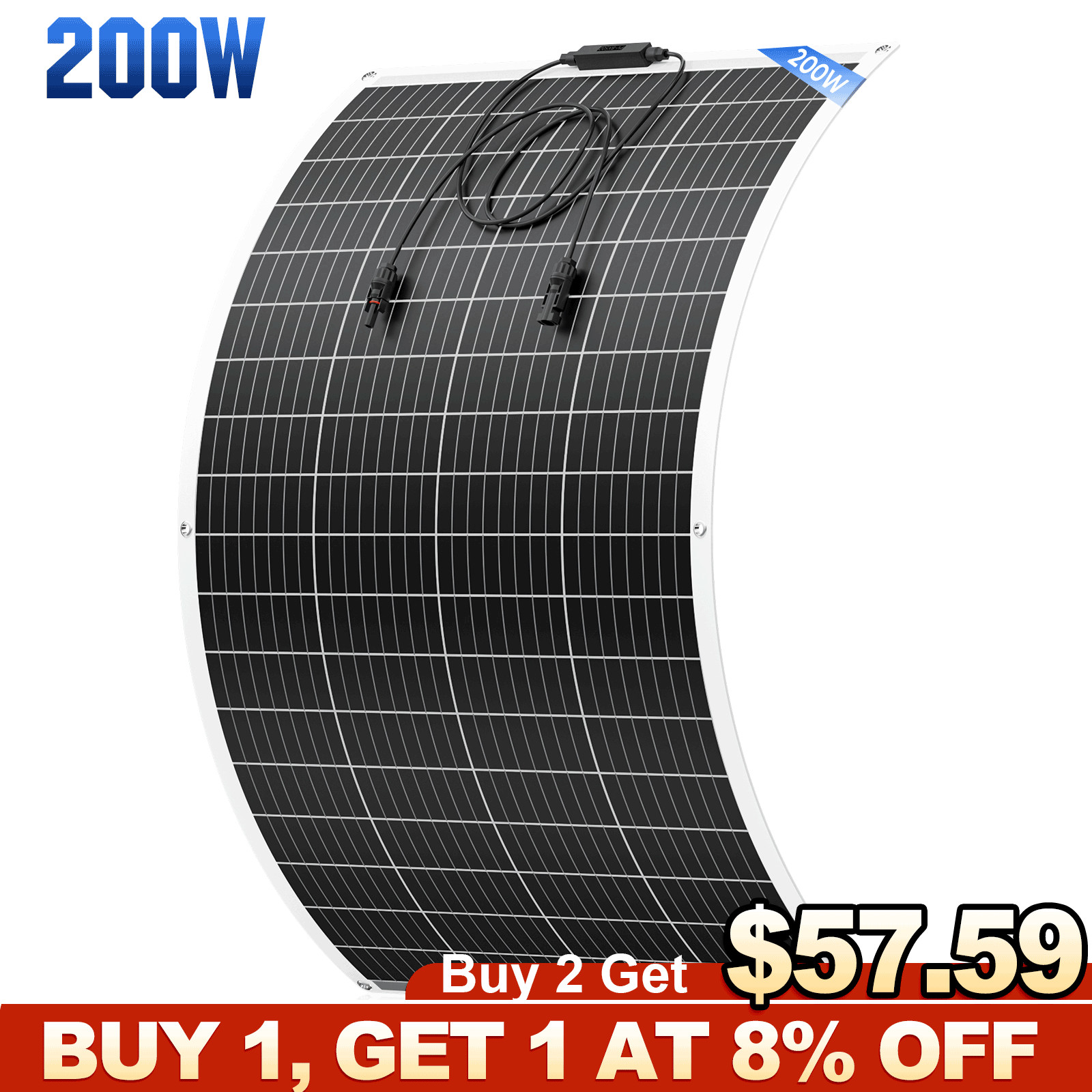 200W Flexible Mono Solar Panel 12V Power Portable Camping Home RV Battery Charge gallery