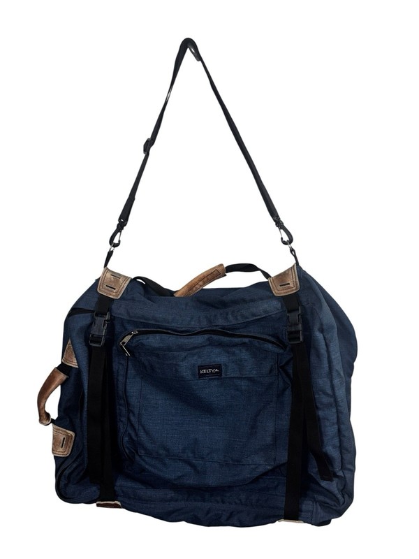 Kelty Blue convertible canvas Backpack Duffle bag Large Leather Trim 2