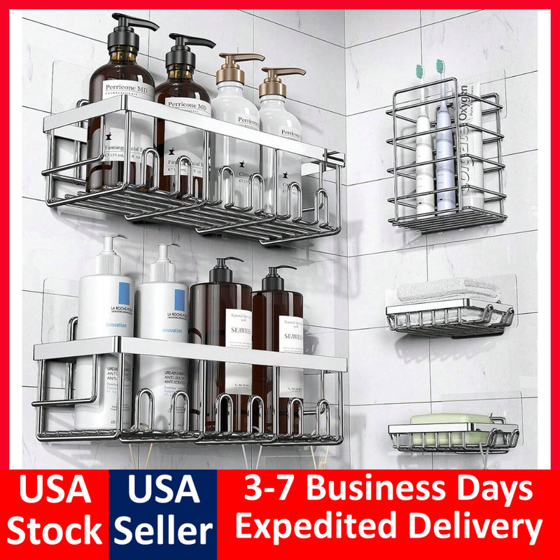 5 Pack Shower Caddy Adhesive Shower Organizer for Bathroom Storage & Kitchen gallery