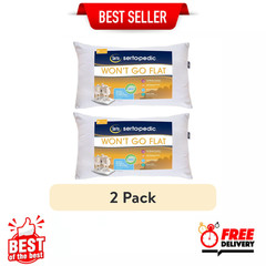 (2 pack) SertaPedic Won’t Go Flat King Pillow, By Serta