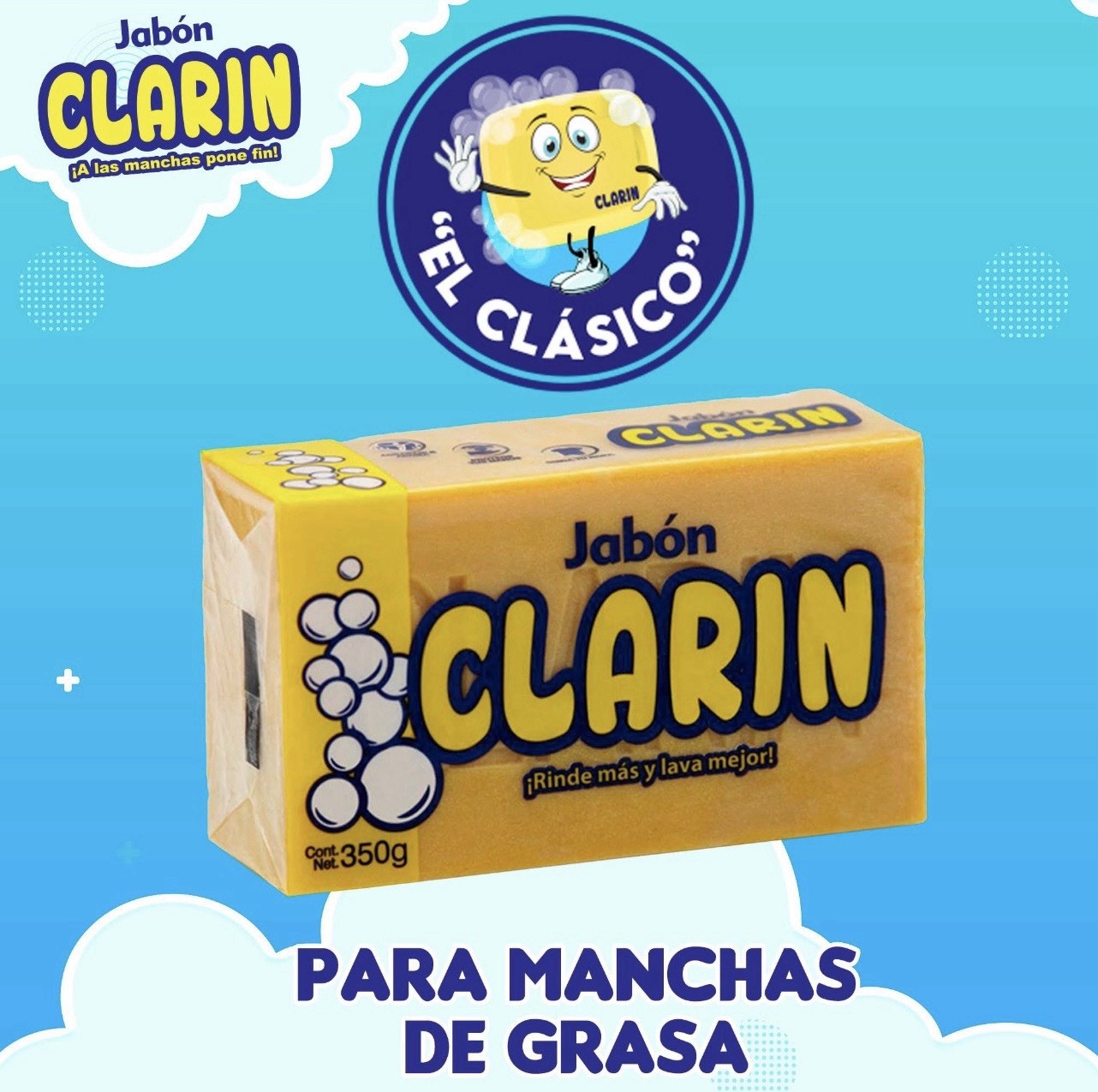 3X CLARIN Amarillo para manchas de Grasa 🇲🇽 Bar Laundry Soap, 350g, 3 Pack gallery