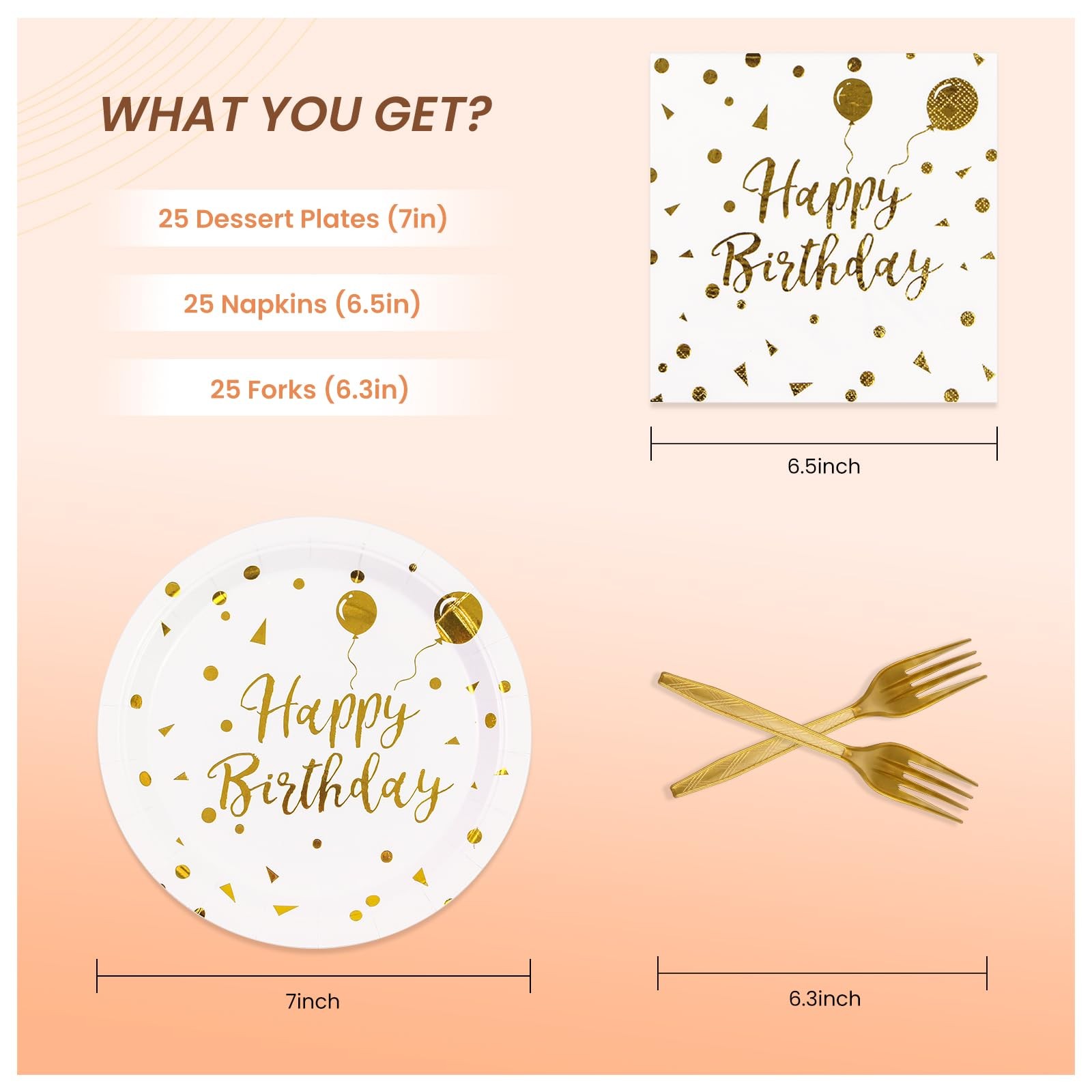 75PCS Happy Birthday Paper Plates - 7 Inch White Gold Dot Paper Plates and 6. gallery