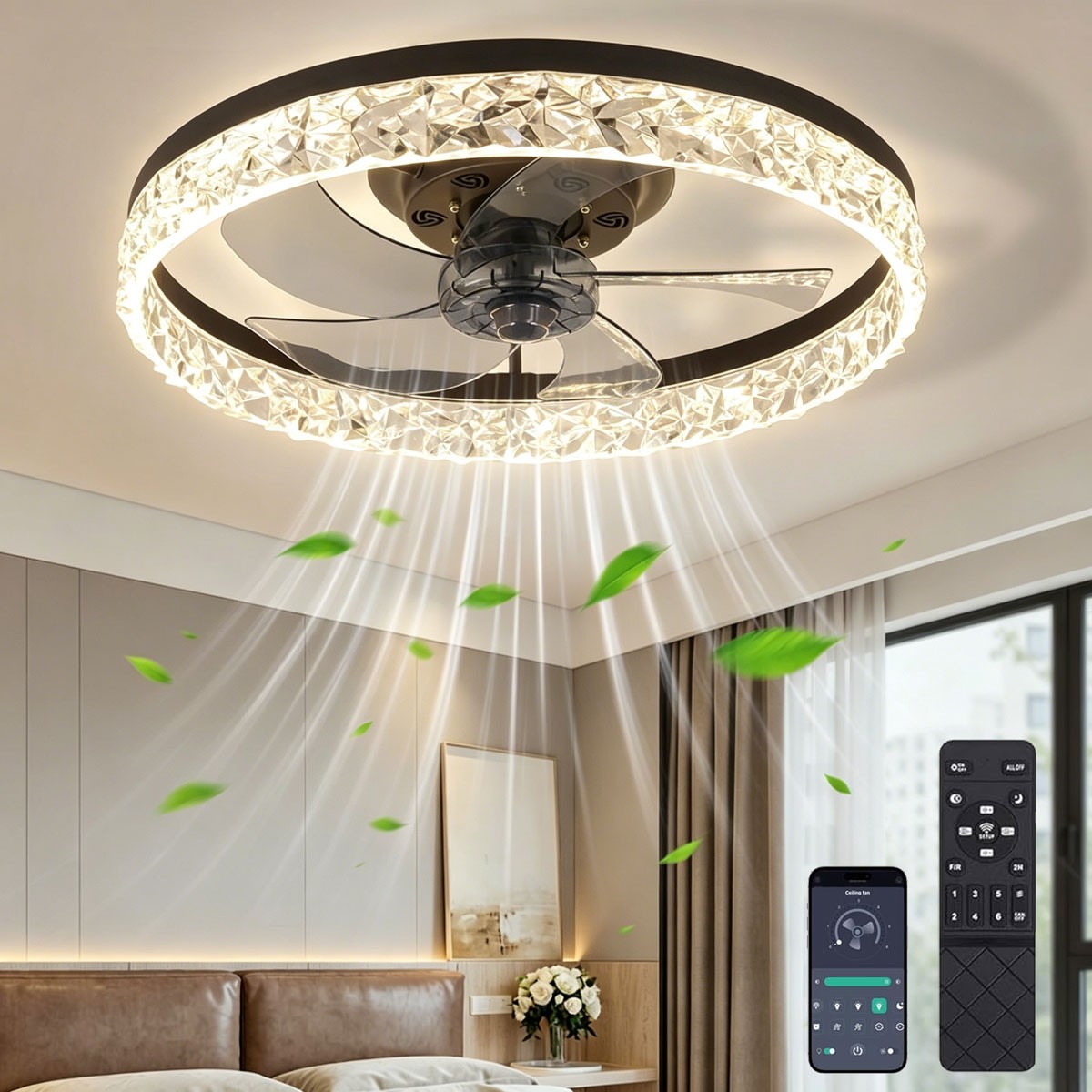 20" Modern Fan Lights Flush Mount LED Ceiling Light kit With APP Remote Control gallery