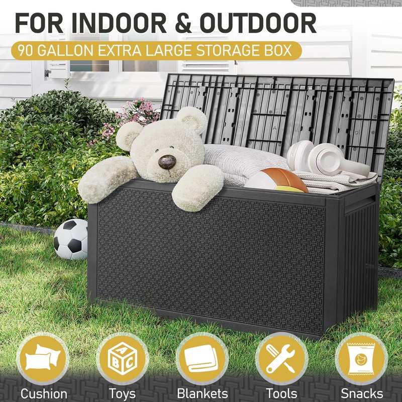 90 Gallon Plastic Deck Storage Container Box In/Outdoor Patio Garden Furniture gallery