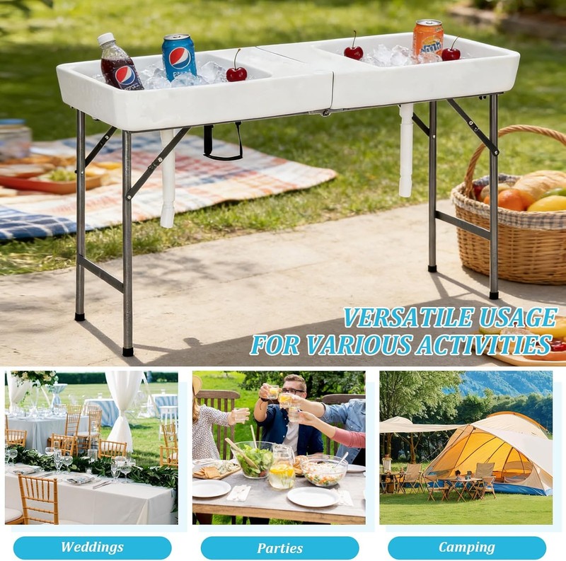 5 ft Folding Ice Cooler Table with Drain Hose,Portable Foldable Party Beverage C gallery