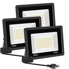 3 Pack 80W LED Warm White Floodlight, 3000K Outside Flood Light with Plug, Ul…