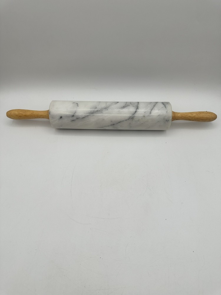 White & Gray Marble Rolling Pin 10” Barrel 18” Over All Length