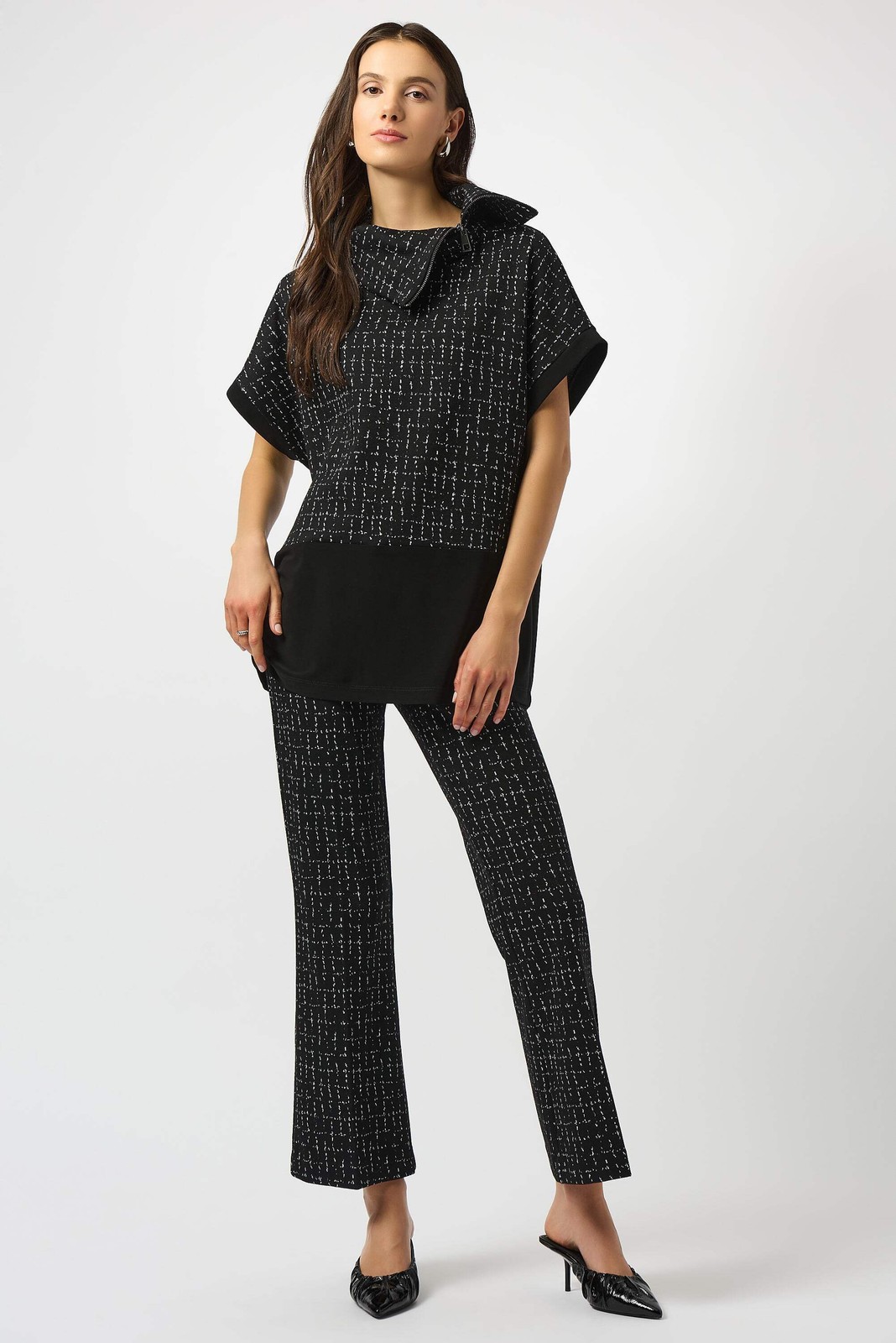 Joseph Ribkoff Black/Off-White Checkered Print Pull On Flared Pants 253246-R gallery