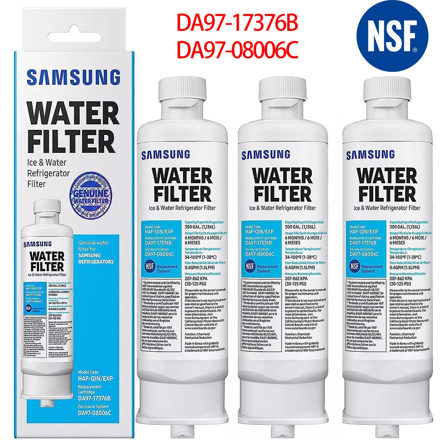 US Stock 3PACK Genuine Samsung DA97-17376B HAF-QIN/EXP REFRIGERATOR Water Filter gallery