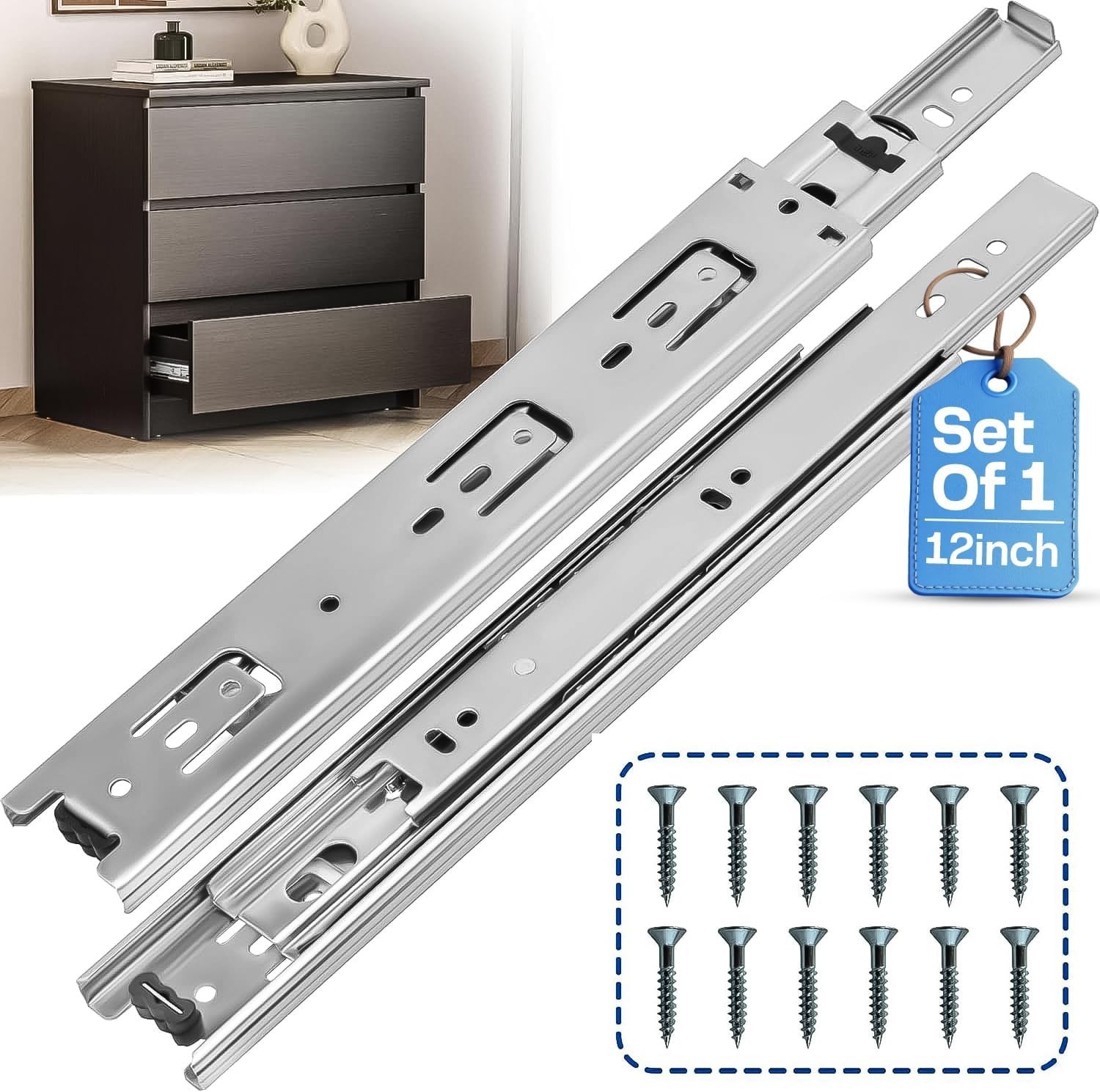 12 Inch Drawer Slides 1 Pairs (2pcs) Heavy Duty Full 12 Inch, Silver-1-Pair gallery