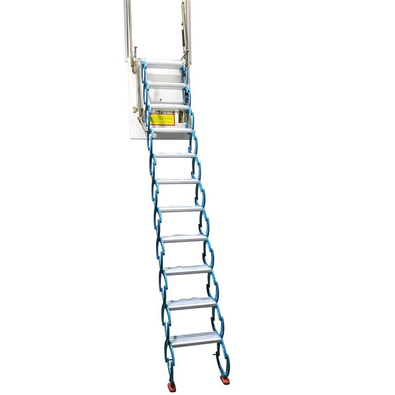 Blue Side-mounted Loft Wall Ladder Stairs Concealed Penthouse Retractable Foldin gallery