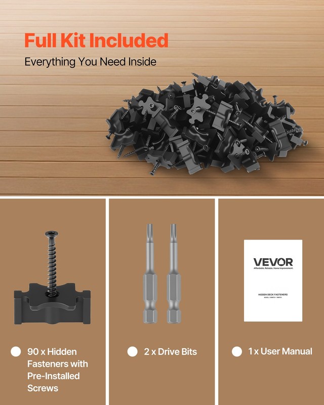 VEVOR 90PCS Hidden Deck Fasteners for Composite Decking Universal T Clips Black gallery