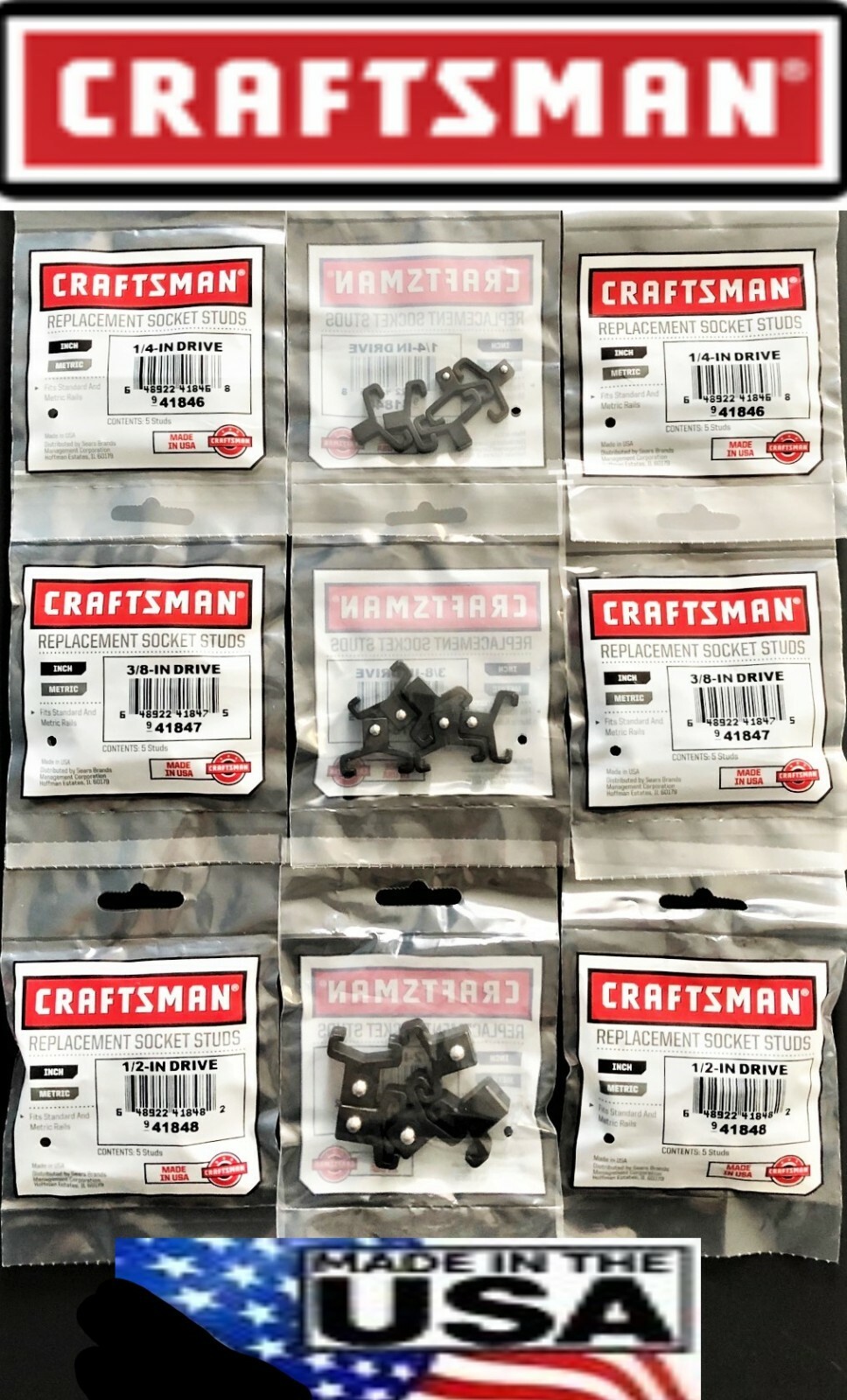 45 CRAFTSMAN 1/4" 3/8" 1/2" BLACK REPLACEMENT SOCKET STUDS RACK RAIL CLIPS USA gallery