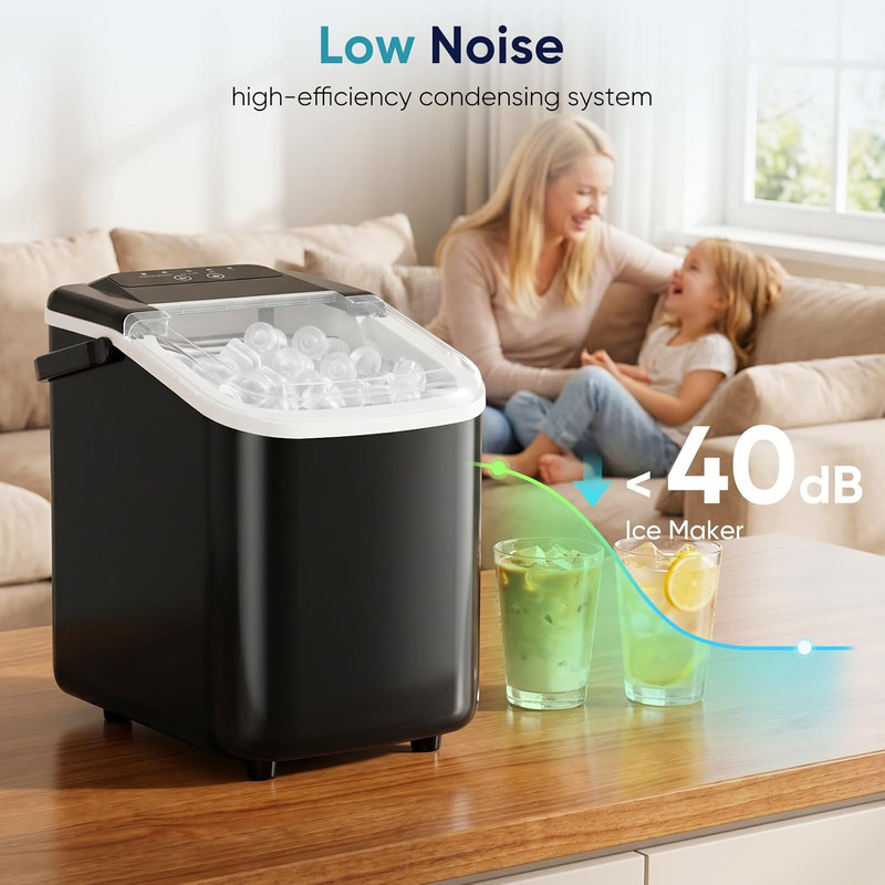 Ice Maker Countertop, Ice Machine with Portable Handle, Basket and Scoop, 26Lbs gallery