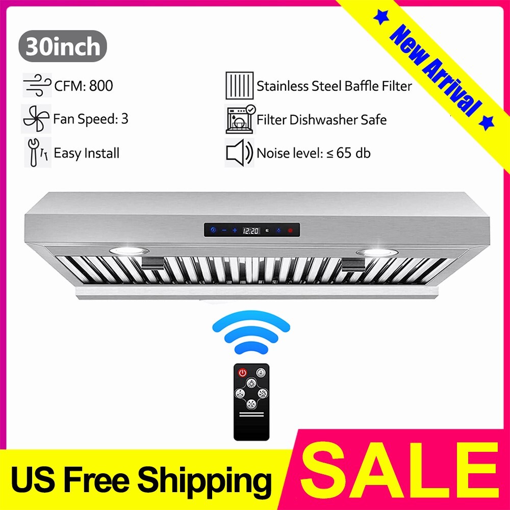 800CFM Kitchen Under Cabinet Range Hood 3-Speed Remote Control w/LEDs Cook Vent