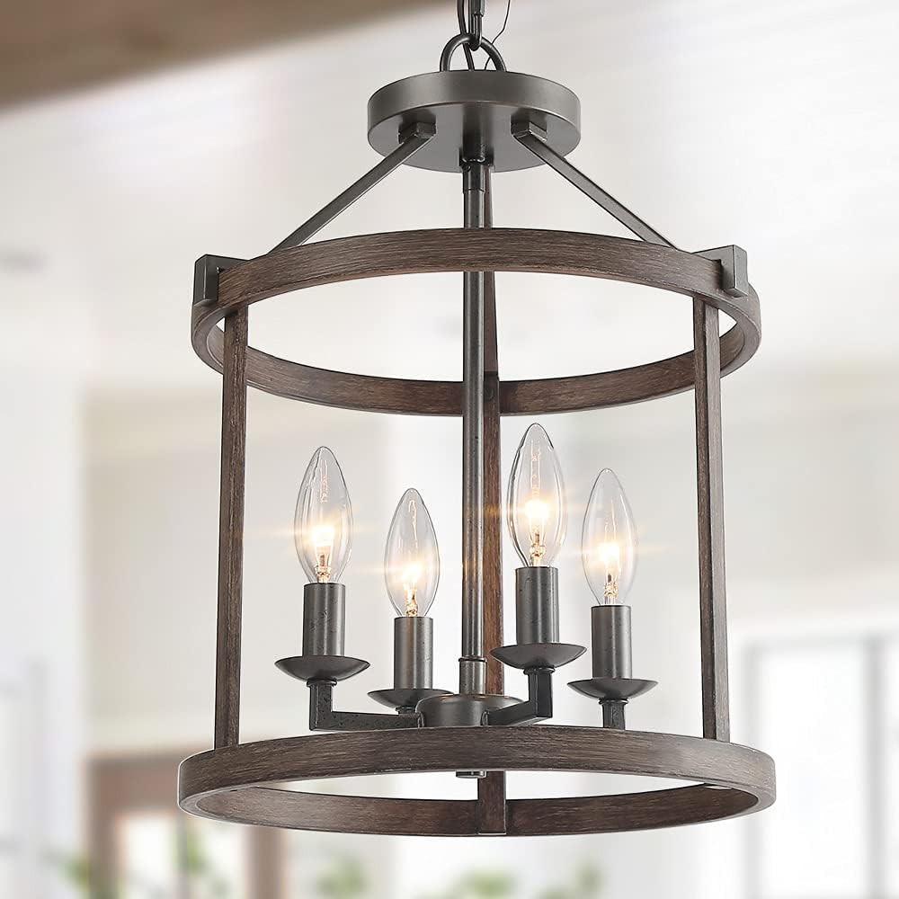 LNC Farmhouse Chandeliers for Dining Rooms with Faux Wood Finish, W13"Xh17.1 gallery
