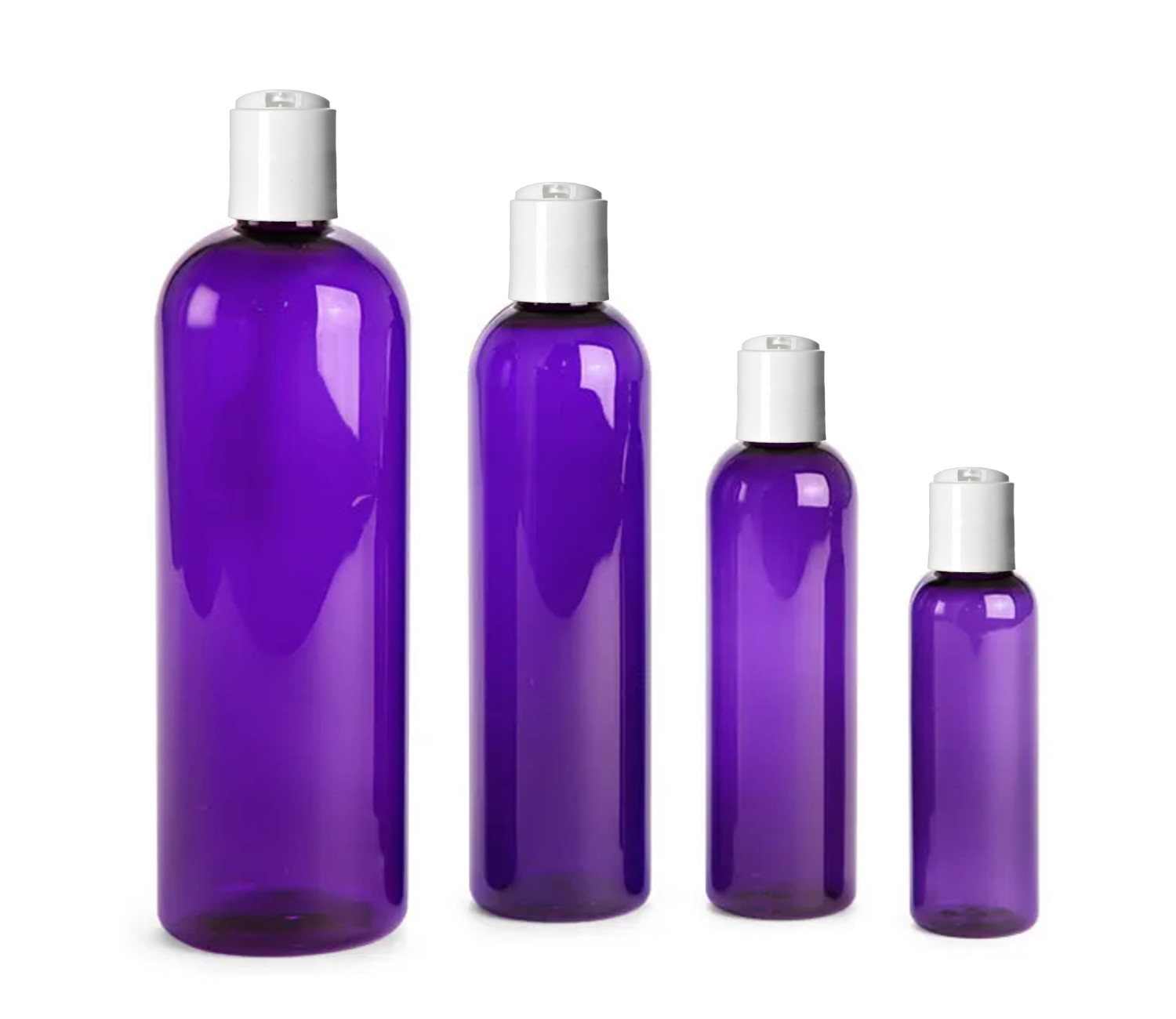 Purple Cosmo Round PET Plastic Bottles Empty With White Disc Cap Lids & Liners gallery