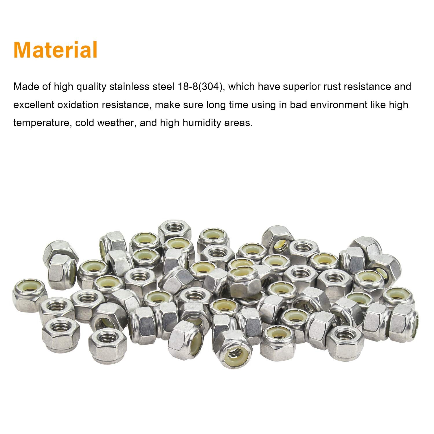Powlankou 60 Pieces 1/4"-20 Nylon Insert Hex Lock 1/4-20 (60 pcs), Silver gallery