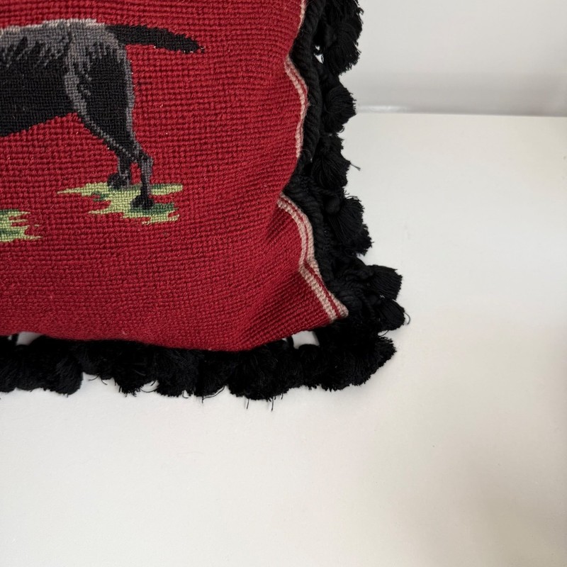 Needlepoint Tassel Labrador Throw Pillow 18"x14" Wood Red Black Dog Vintage Zip gallery