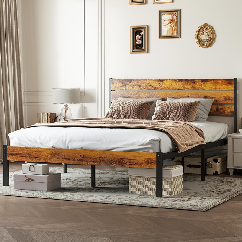 Full Size Bed Frame with Headboard, 800LBS Mattress Foundation with All Sturdy M gallery