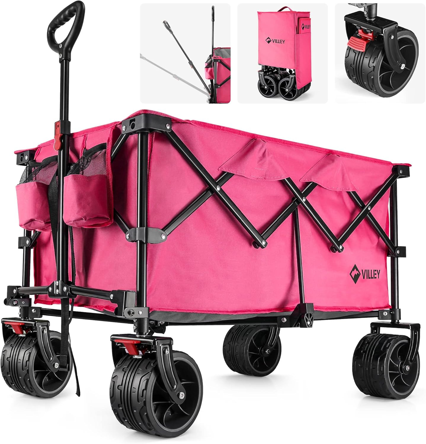 VILLEY Collapsible Folding Wagon with Big Wheels, Enlarged 225Lbs Capacity, All gallery