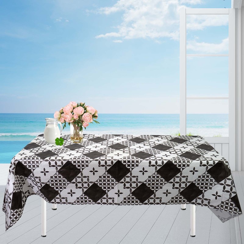 Rectangle Vinyl Flannel Backed Tablecloths Heavy Duty Waterproof Table Cover gallery