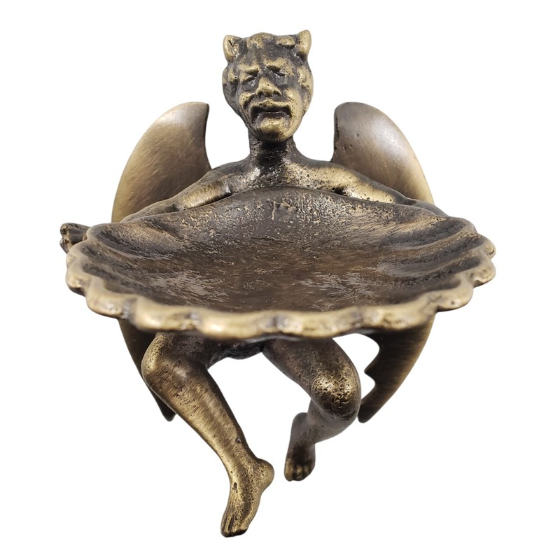 Vintage Brass Devil Antique Coin, Soap, Jewelry Holder Wall Mounted Storage 1lb gallery