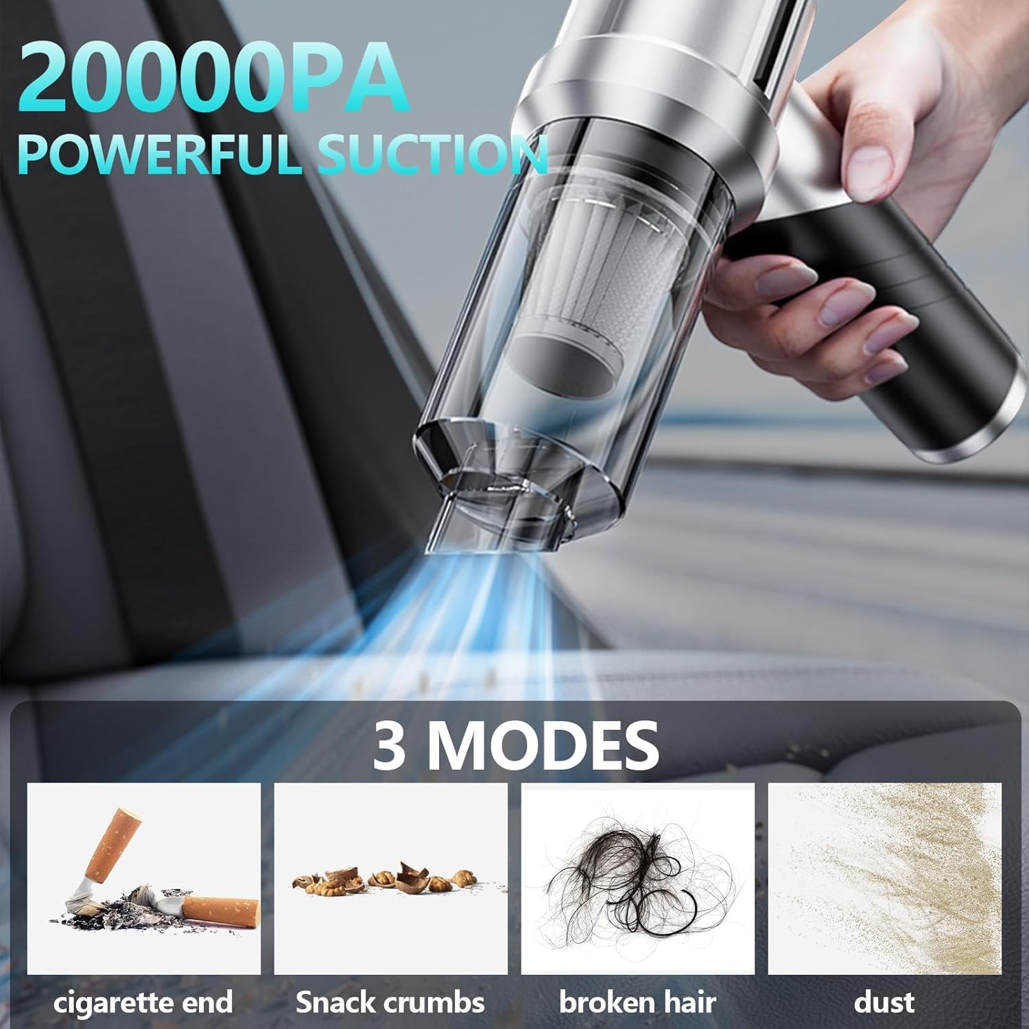 Portable Cordless Foldable 20000PA High Power Mini Vacuum Cleaner, Black gallery
