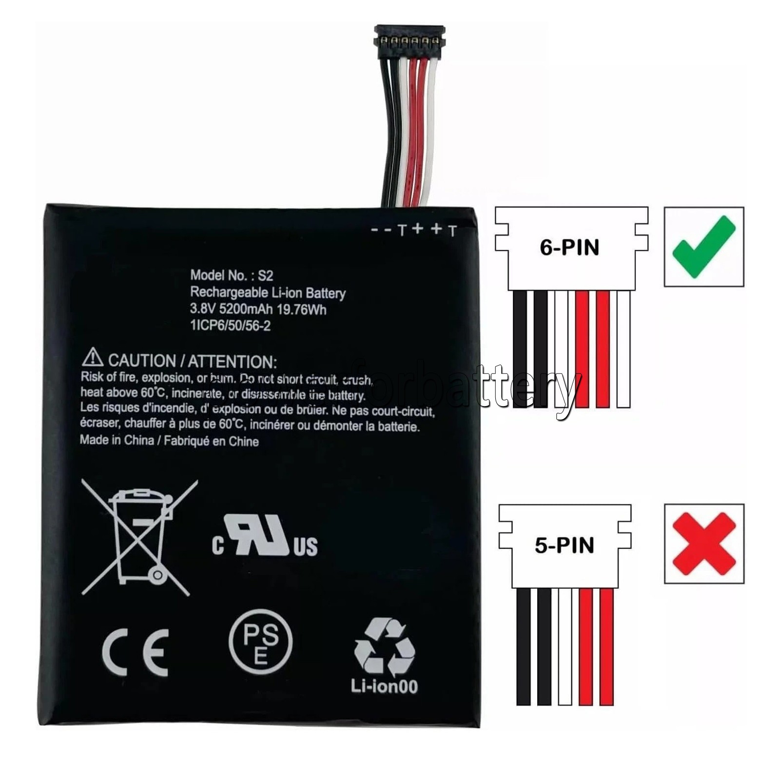 6-Pin 3.8V 5200mAh Repalcement S2 Battery For Ring Video Doorbell 2nd Generation gallery