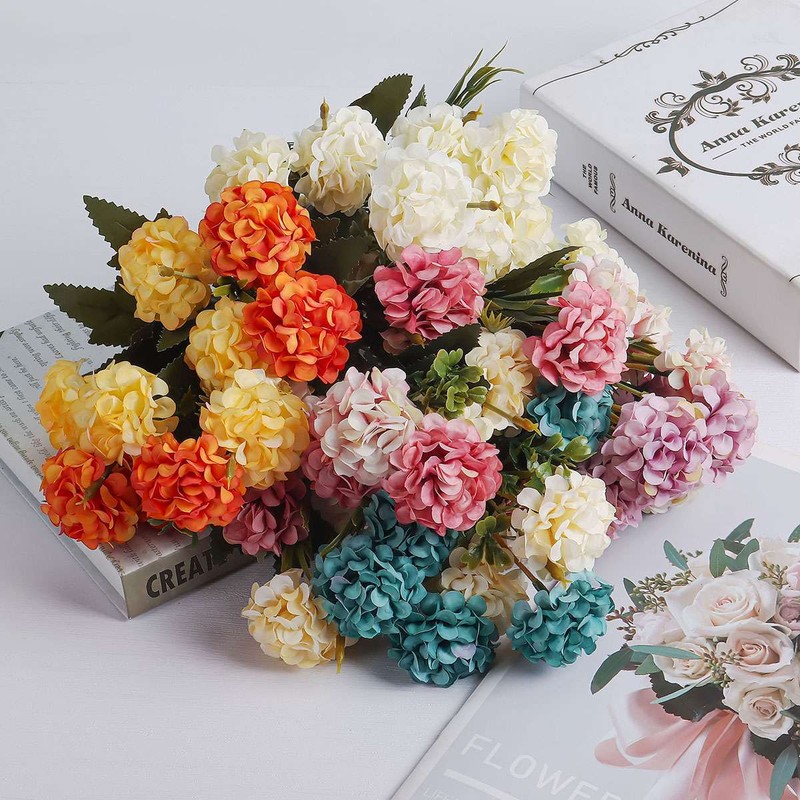 10 Heads Artificial Hydrangea Flowers Silk Bouquet UV Resistant In/Outdoor Decor gallery