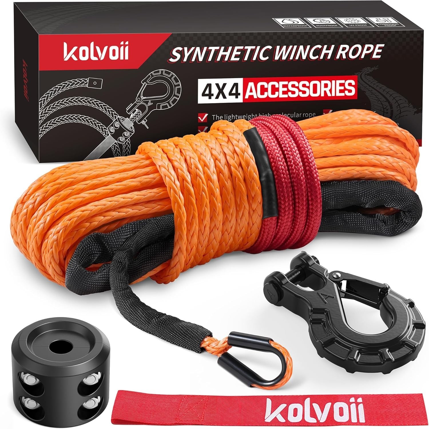 Synthetic Winch Rope Kit 9,650lbs Winch 1/4" x 50ft Orange Rope, Black Hook gallery