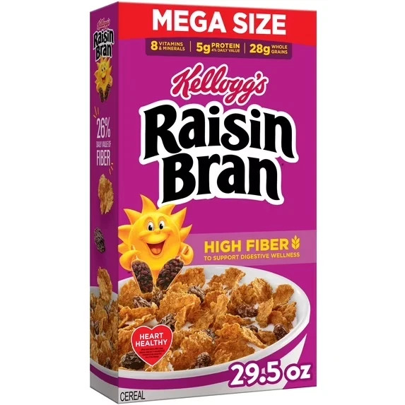 Kellogg’s Raisin Bran Breakfast Cereal, High Fiber, 28g Whole Grain, Mega Size, gallery