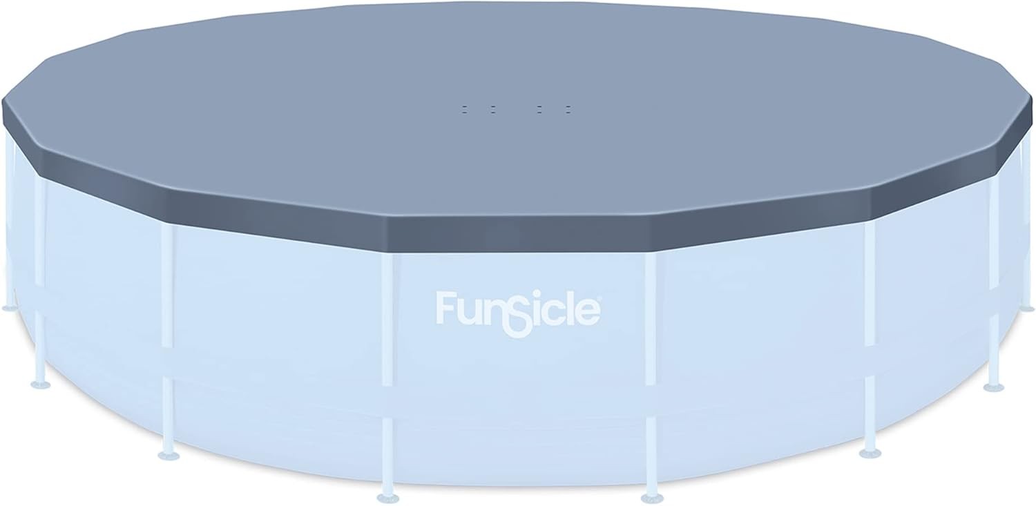 20ft Round Above Ground Pool Cover with Drain Holes & Adjustable Lock - Gray gallery