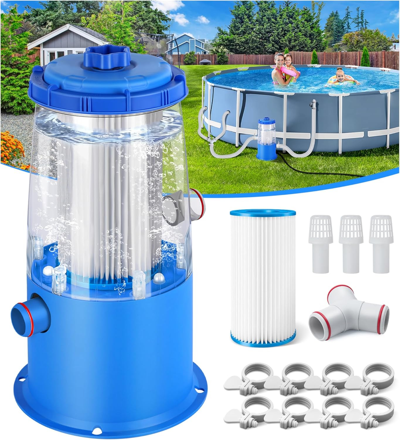 Transparent 1000 GPH above Ground Pool Filter Pump – Easy Cartridge Status Viewi gallery