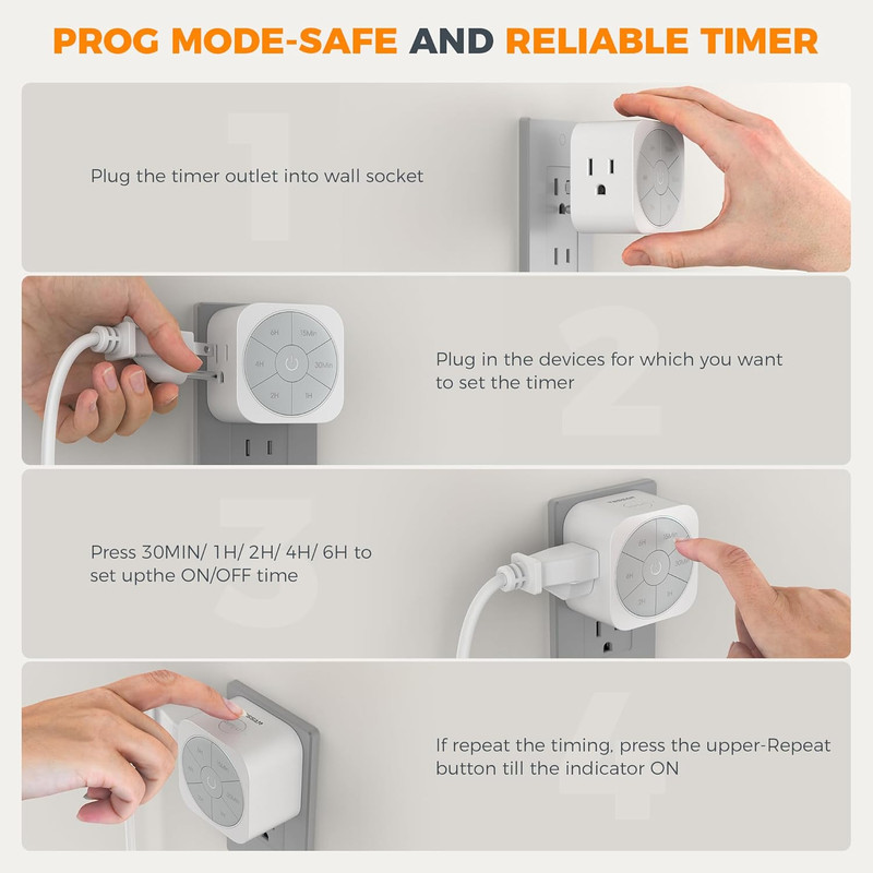 Outlet Timer Indoor 2 Pack, Countdown Timers for Electrical Outlets up to 6H for gallery