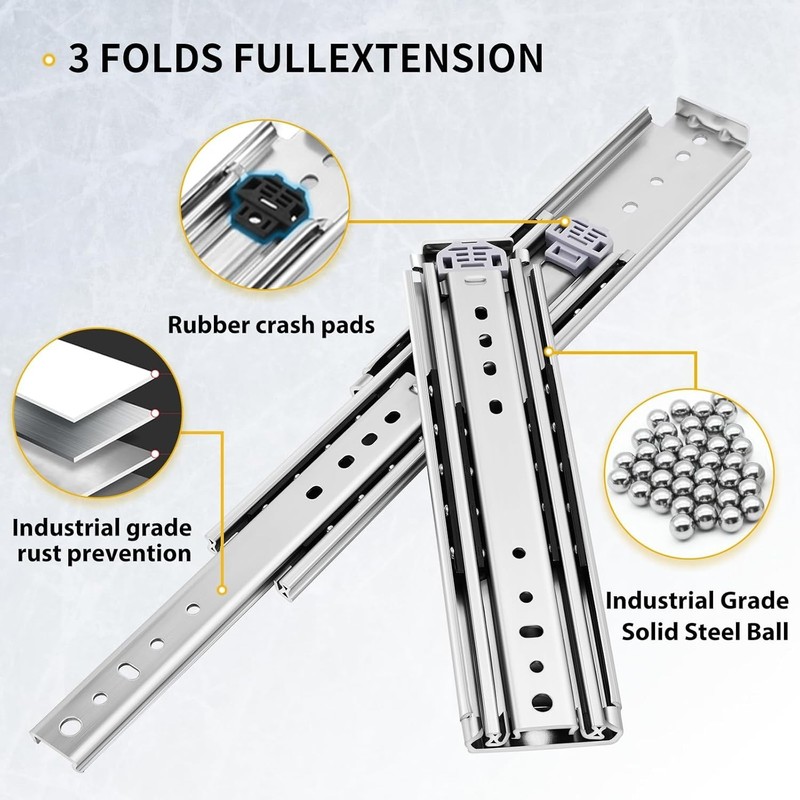 Heavy Duty Drawer Slides Full Extension Side Mount Ball Bearing Long Rails 34 in gallery