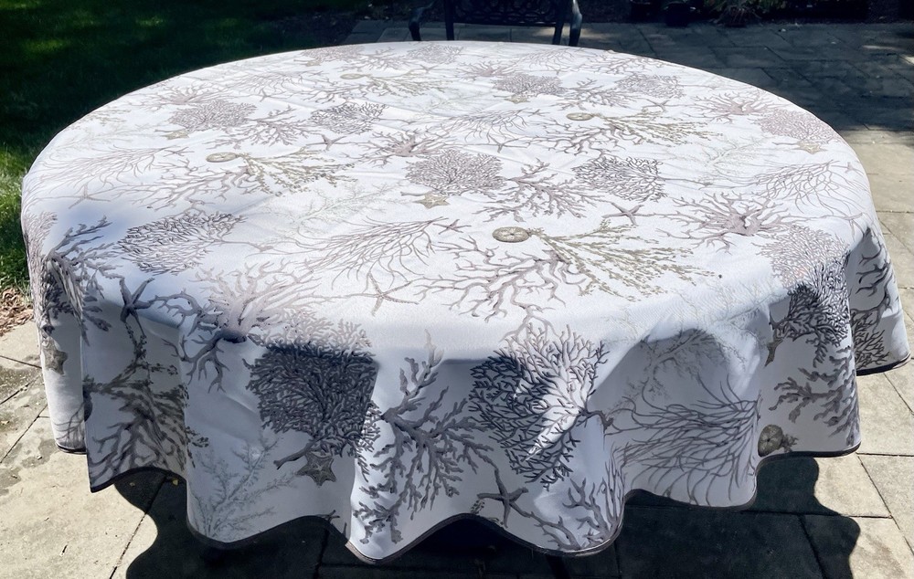 70” Round Polyester Tablecloth White-Neutral Colors Coastal, Beach, Ocean France