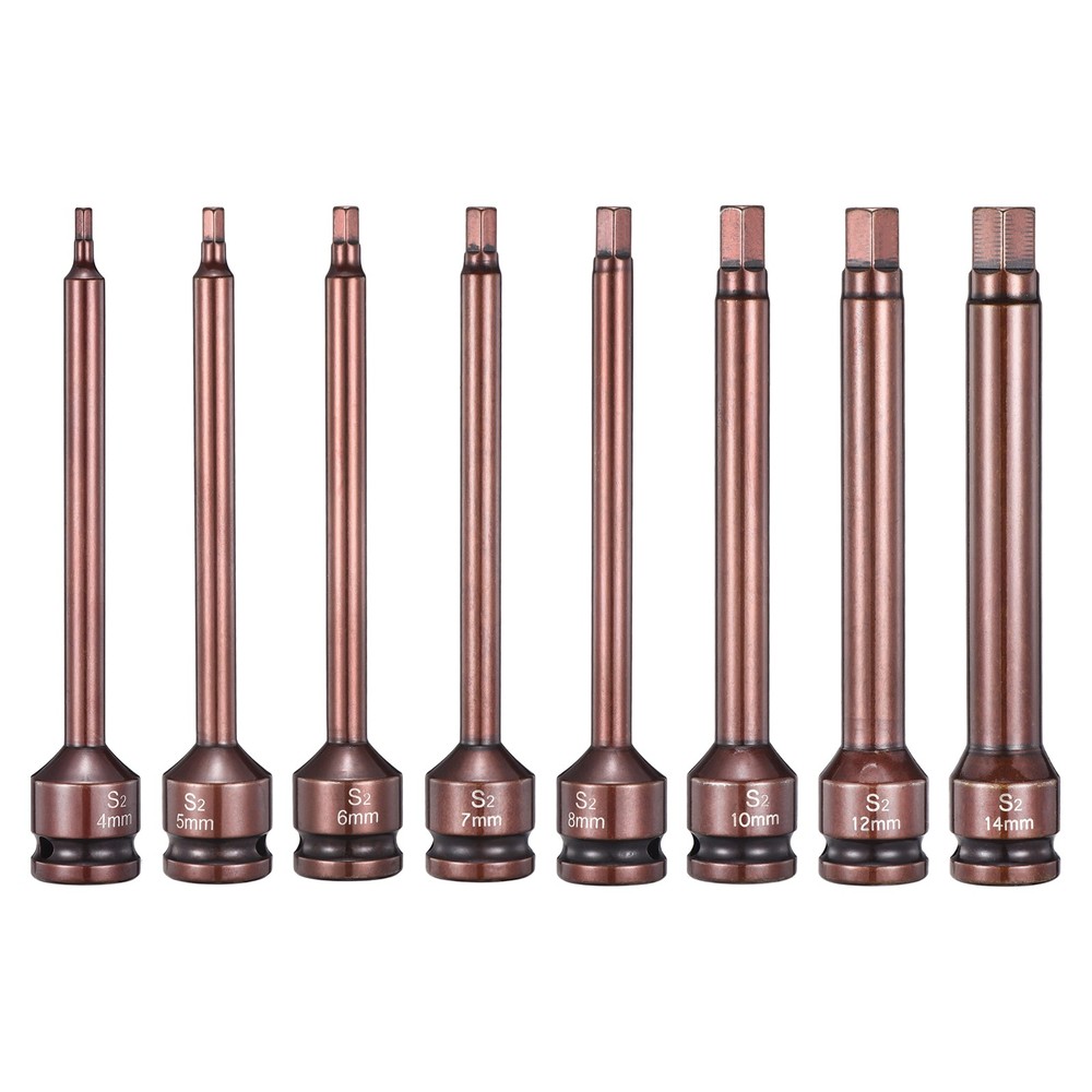8pcs 1/2" Drive 6" Impact Hex Bit Socket 4+5+6+7+8+10+12+14mm Hexagonal Socket