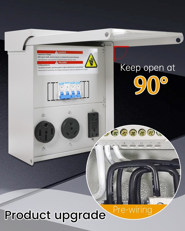 Temporary Power Outlet Panel with 20,30,50 Amp Receptacle Installed with Breaker gallery