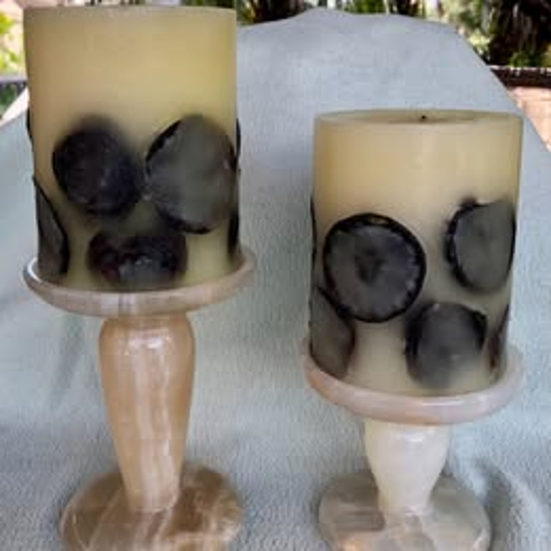 Pottery Barn POMANDER Botanical Pillar Candles Set 2 Brand New 4" x 5" 60 hrs ea gallery