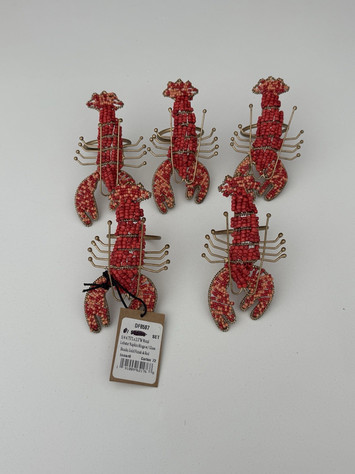 Creative Co-op Lobster Napkin Rings Glass Beads Metal Set Of 5 New With Tag gallery